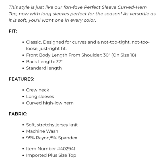 Lane Bryant Crew Neck Curve Hem Long sleeve T-shirt size 14/16 - Picture 4 of 4